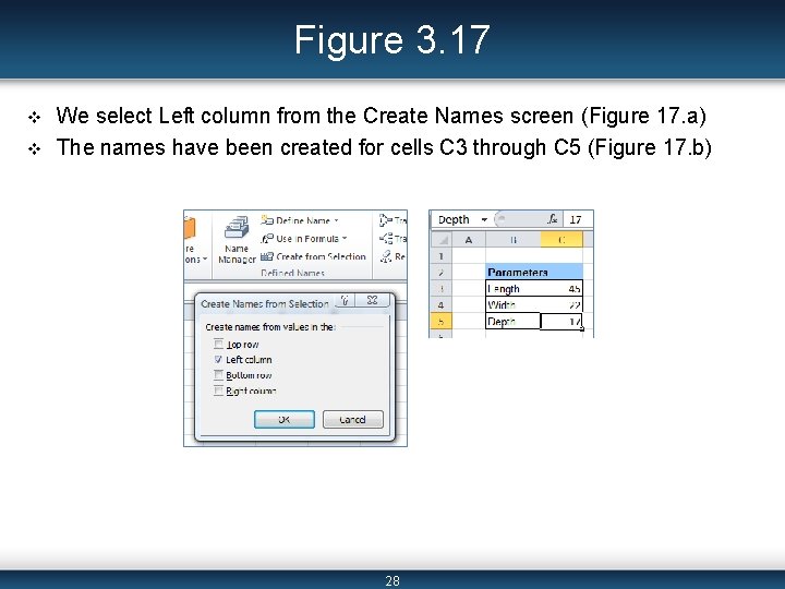 Figure 3. 17 v v We select Left column from the Create Names screen