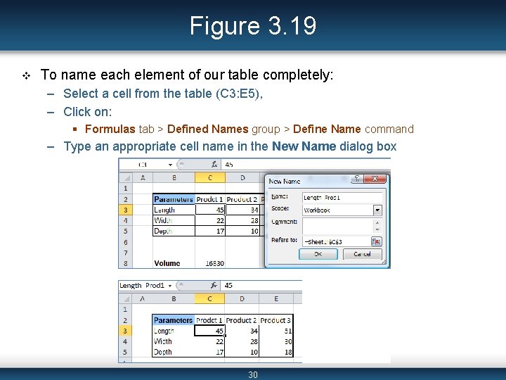Figure 3. 19 v To name each element of our table completely: – Select