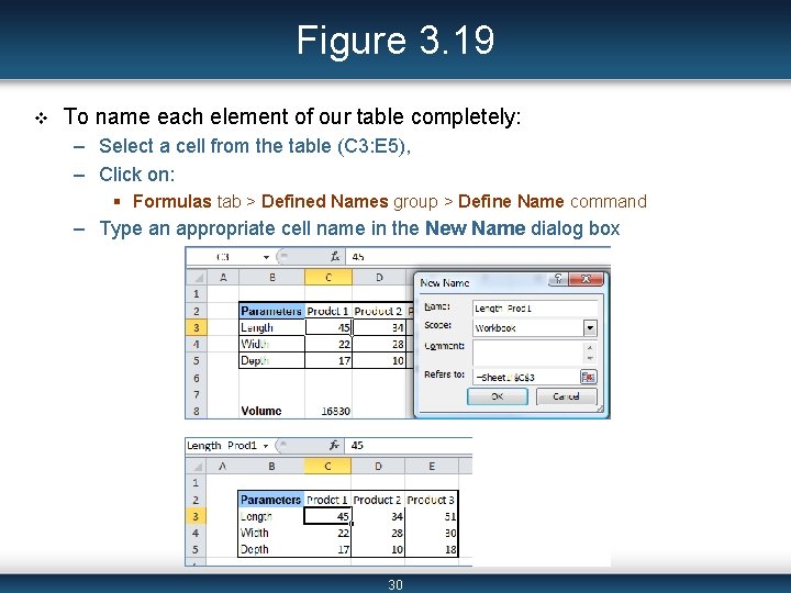 Figure 3. 19 v To name each element of our table completely: – Select