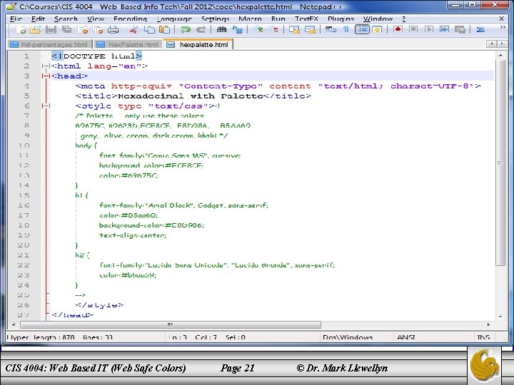 CIS 4004: Web Based IT (Web Safe Colors) Page 21 © Dr. Mark Llewellyn