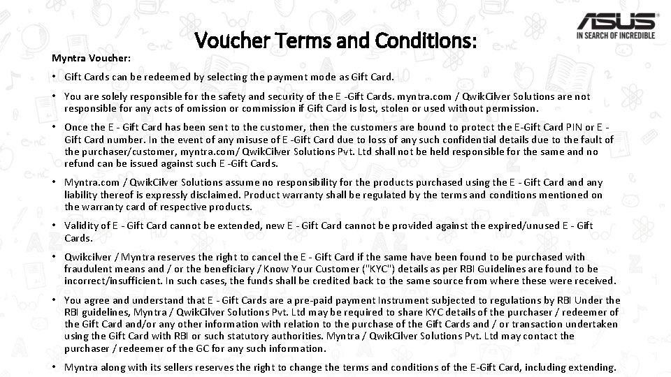 Myntra Voucher: Voucher Terms and Conditions: • Gift Cards can be redeemed by selecting