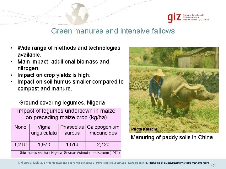 Green manures and intensive fallows • Wide range of methods and technologies available. •