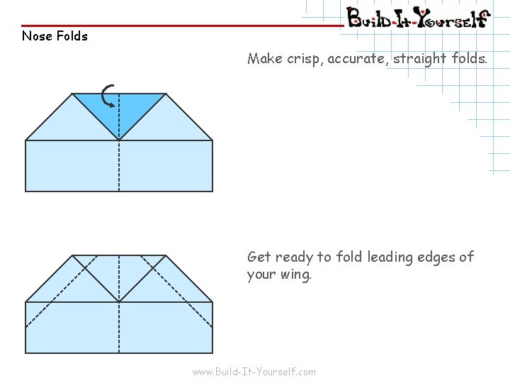 Nose Folds Make crisp, accurate, straight folds. Get ready to fold leading edges of