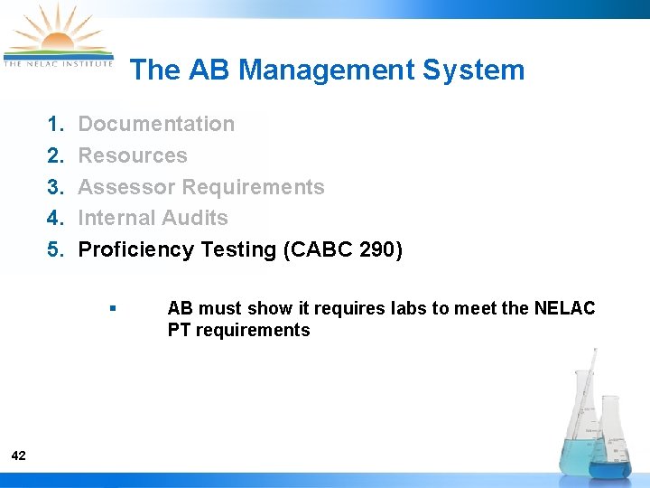 The AB Management System 1. Documentation 2. Resources 3. Assessor Requirements 4. Internal Audits