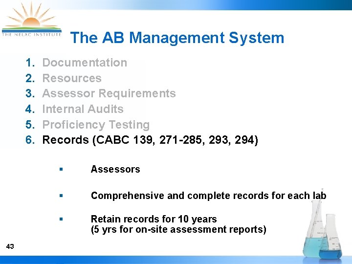 The AB Management System 1. Documentation 2. Resources 3. Assessor Requirements 4. Internal Audits