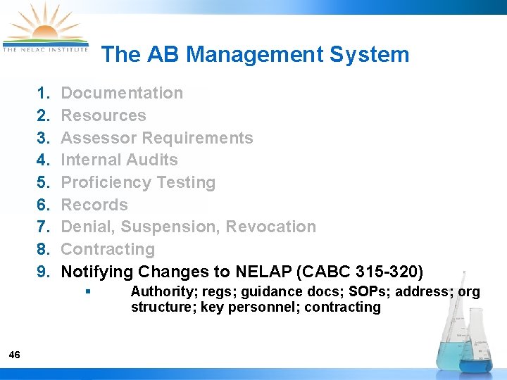 The AB Management System 1. Documentation 2. Resources 3. Assessor Requirements 4. Internal Audits