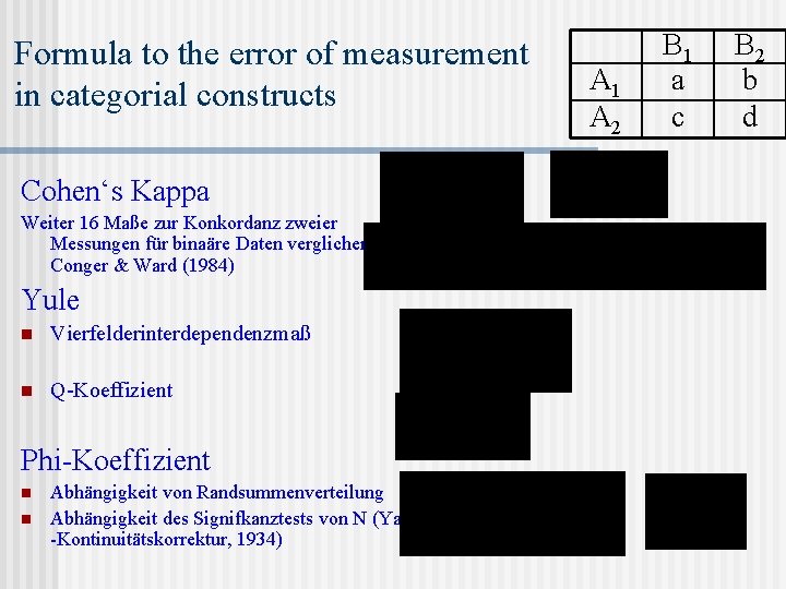 Formula to the error of measurement in categorial constructs Cohen‘s Kappa Weiter 16 Maße