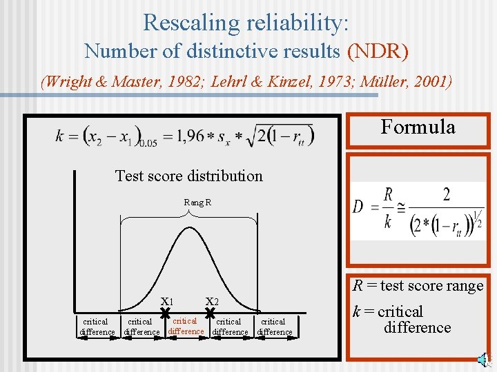 Rescaling reliability: Number of distinctive results (NDR) (Wright & Master, 1982; Lehrl & Kinzel,