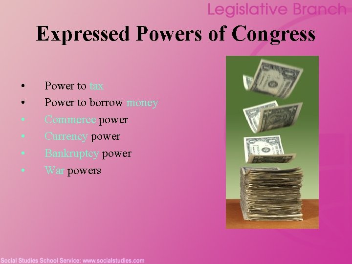 Expressed Powers of Congress • • • Power to tax Power to borrow money