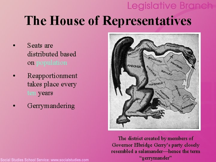 The House of Representatives • Seats are distributed based on population • Reapportionment takes