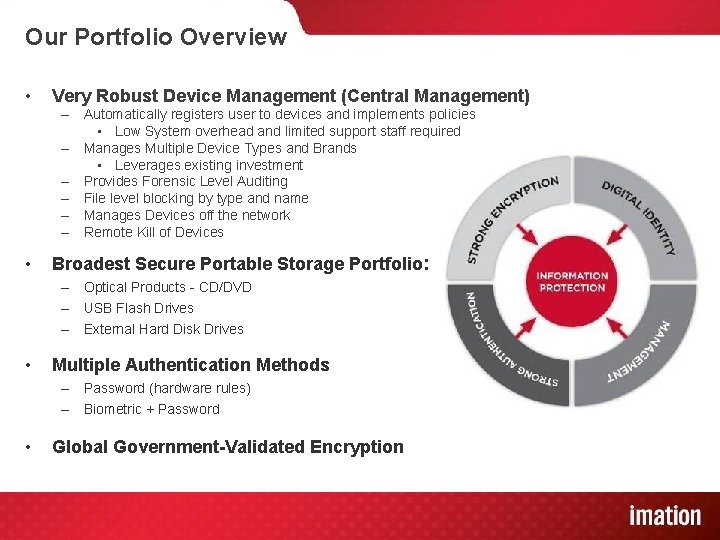 Our Portfolio Overview • Very Robust Device Management (Central Management) – Automatically registers user