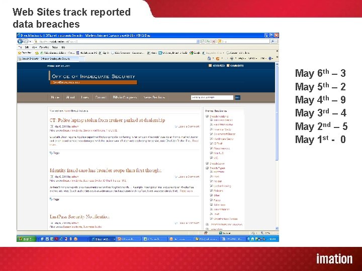 Web Sites track reported data breaches May 6 th – 3 May 5 th