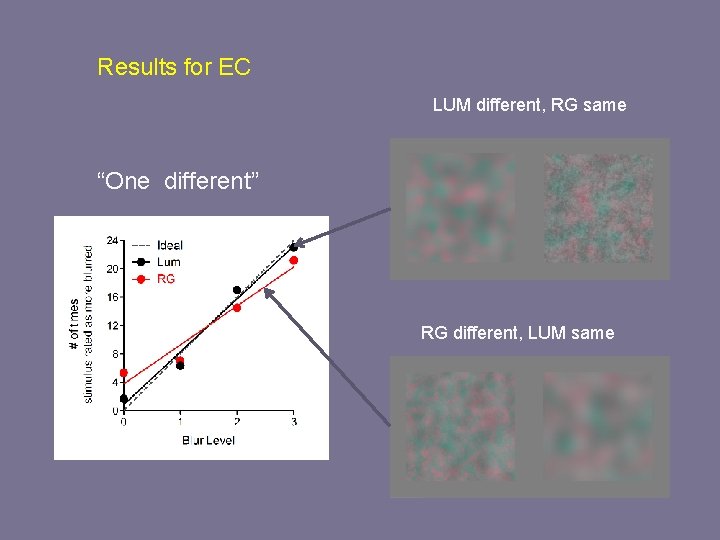 Results for EC LUM different, RG same “One different” RG different, LUM same 