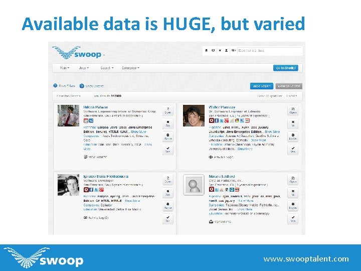 Available data is HUGE, but varied www. swooptalent. com 