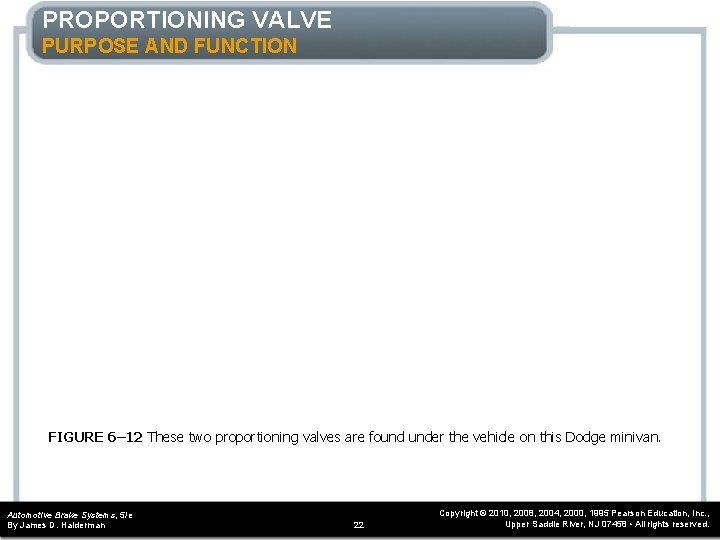 PROPORTIONING VALVE PURPOSE AND FUNCTION FIGURE 6– 12 These two proportioning valves are found