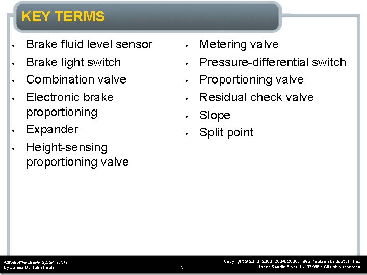 KEY TERMS • • • Brake fluid level sensor Brake light switch Combination valve