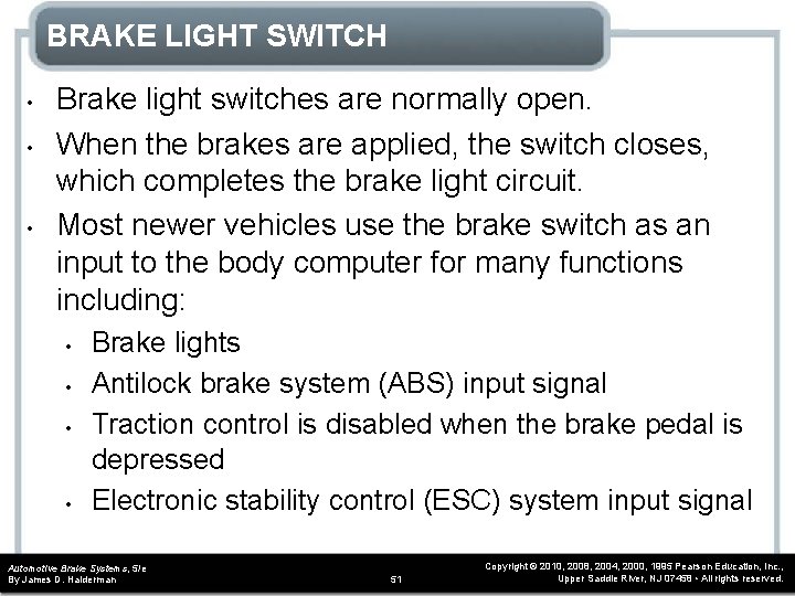BRAKE LIGHT SWITCH • • • Brake light switches are normally open. When the