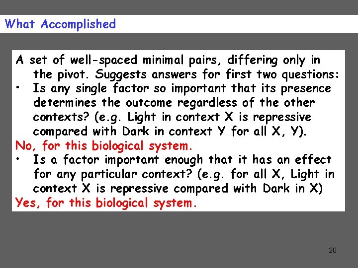 What Accomplished A set of well-spaced minimal pairs, differing only in the pivot. Suggests