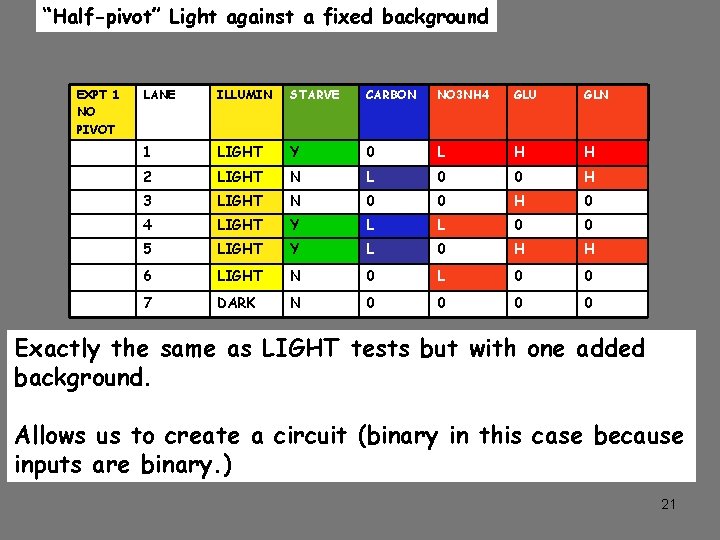 “Half-pivot” Light against a fixed background EXPT 1 NO PIVOT LANE ILLUMIN STARVE CARBON
