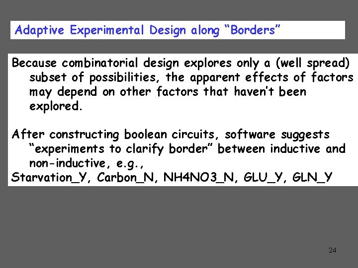 Adaptive Experimental Design along “Borders” Because combinatorial design explores only a (well spread) subset