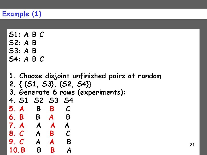 Example (1) S 1: S 2: S 3: S 4: A A B C
