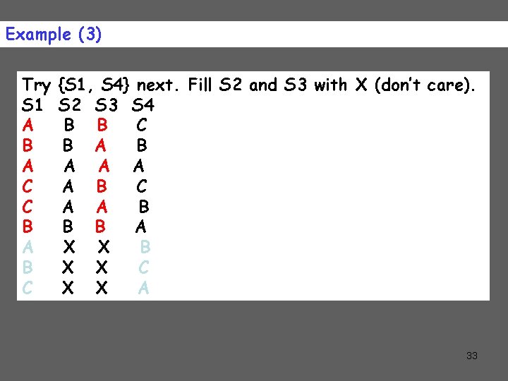 Example (3) Try S 1 A B A C C B A B C
