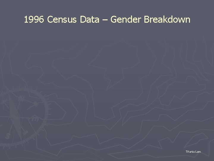 1996 Census Data – Gender Breakdown Titania Lam 