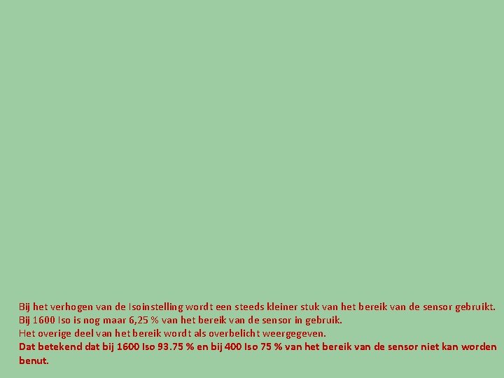 Bij het verhogen van de Isoinstelling wordt een steeds kleiner stuk van het bereik