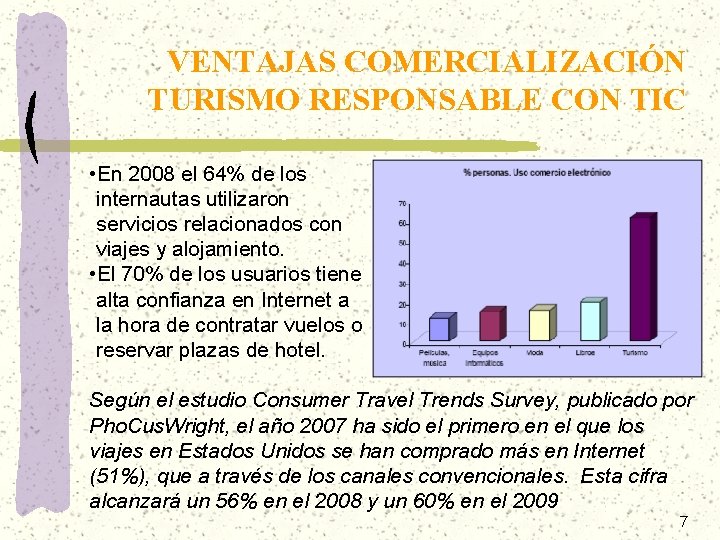 VENTAJAS COMERCIALIZACIÓN TURISMO RESPONSABLE CON TIC • En 2008 el 64% de los internautas