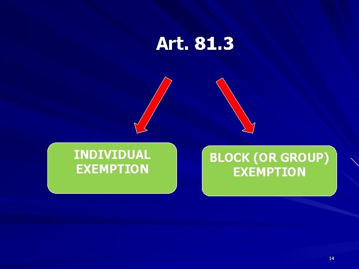 Art. 81. 3 INDIVIDUAL EXEMPTION BLOCK (OR GROUP) EXEMPTION 14 