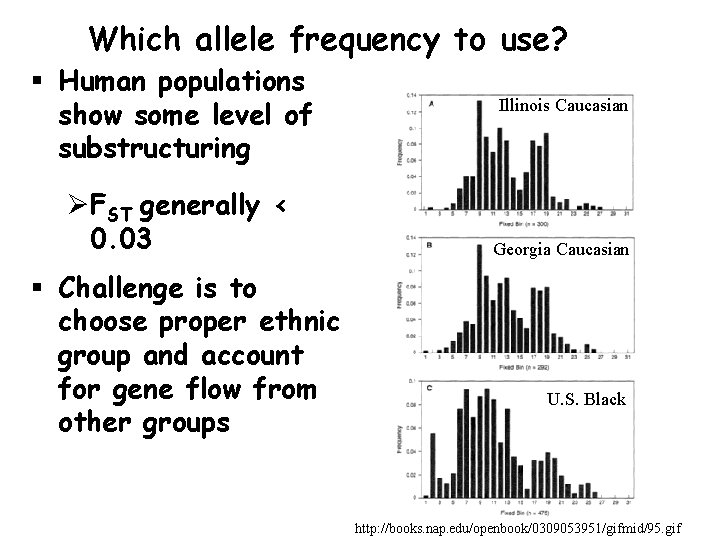 Which allele frequency to use? § Human populations show some level of substructuring ØFST