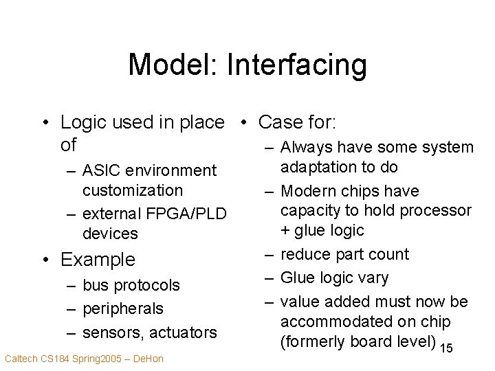 Model: Interfacing • Logic used in place • Case for: of – Always have