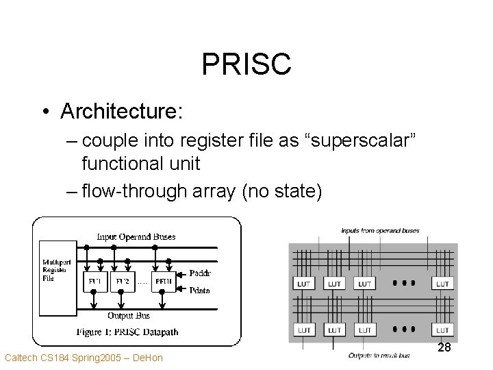 PRISC • Architecture: – couple into register file as “superscalar” functional unit – flow-through