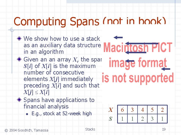 Computing Spans (not in book) We show to use a stack as an auxiliary