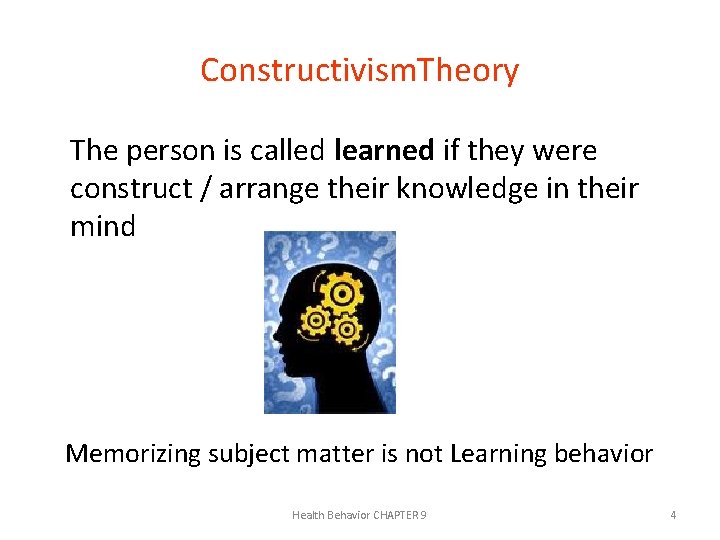 Constructivism. Theory The person is called learned if they were construct / arrange their