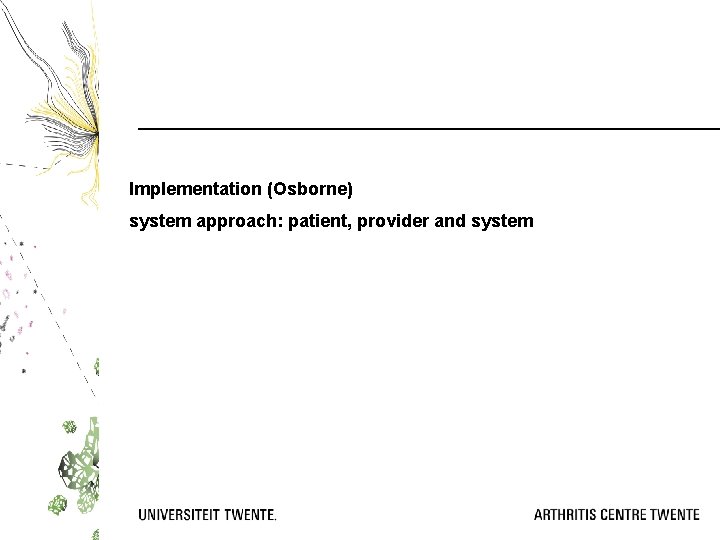 Implementation (Osborne) system approach: patient, provider and system 