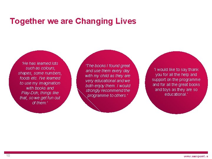 Together we are Changing Lives ‘He has learned lots such as colours, shapes, some