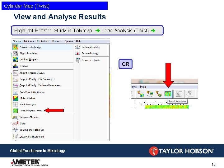 Cylinder Map (Twist) View and Analyse Results Highlight Rotated Study in Talymap Lead Analysis