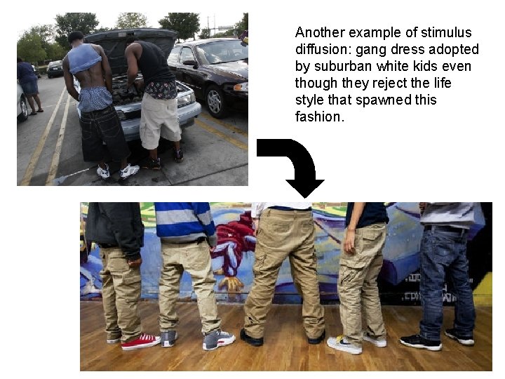 Another example of stimulus diffusion: gang dress adopted by suburban white kids even though