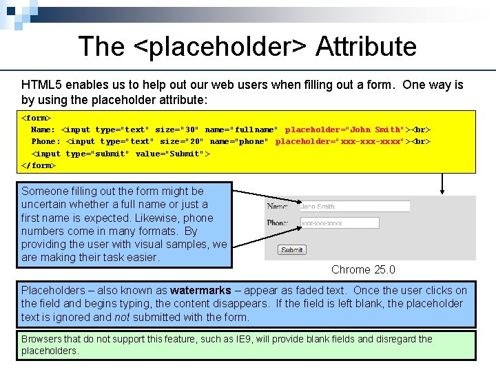 The <placeholder> Attribute HTML 5 enables us to help out our web users when