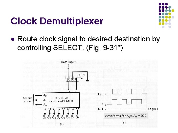 Clock Demultiplexer l Route clock signal to desired destination by controlling SELECT. (Fig. 9