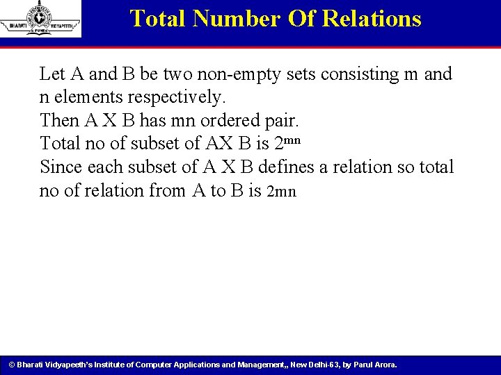 Total Number Of Relations Let A and B be two non-empty sets consisting m