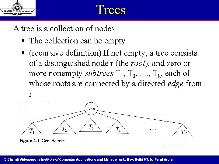 Trees A tree is a collection of nodes § The collection can be empty