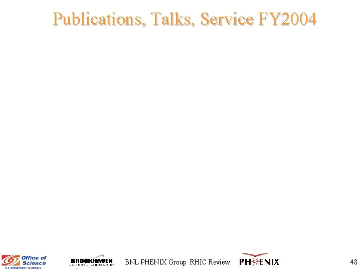 Publications, Talks, Service FY 2004 BNL PHENIX Group RHIC Review 48 