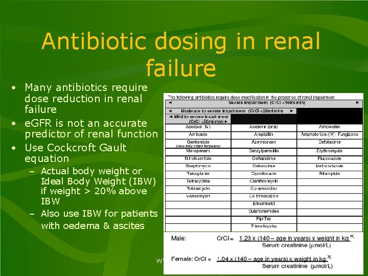 Antibiotic dosing in renal failure • Many antibiotics require dose reduction in renal failure Antibiotic dosing in renal failure • Many antibiotics require dose reduction in renal failure