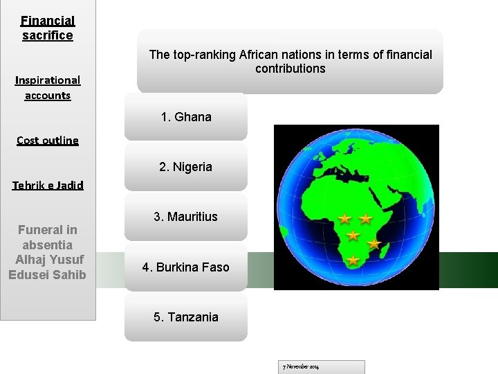 Financial sacrifice Inspirational accounts The top-ranking African nations in terms of financial contributions 1.