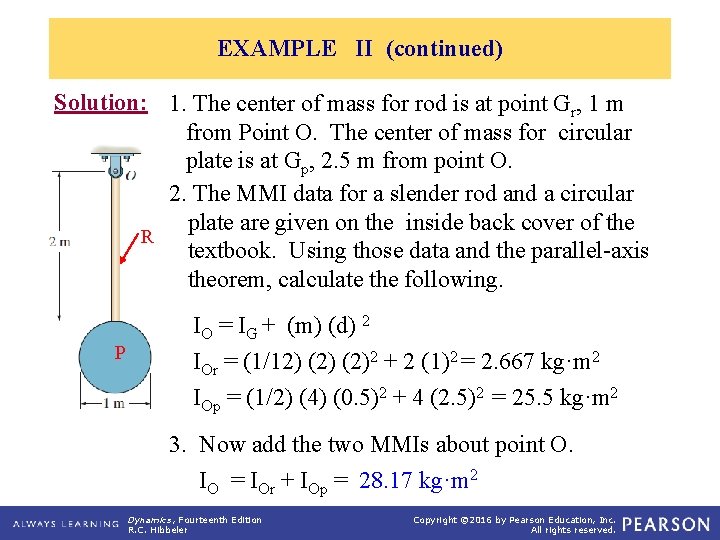 EXAMPLE II (continued) Solution: 1. The center of mass for rod is at point