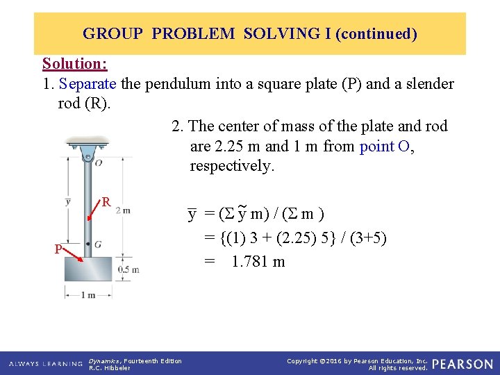 GROUP PROBLEM SOLVING I (continued) Solution: 1. Separate the pendulum into a square plate