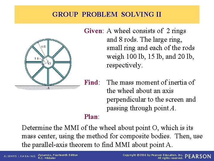 GROUP PROBLEM SOLVING II Given: A wheel consists of 2 rings and 8 rods.