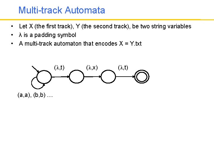 Multi-track Automata • Let X (the first track), Y (the second track), be two